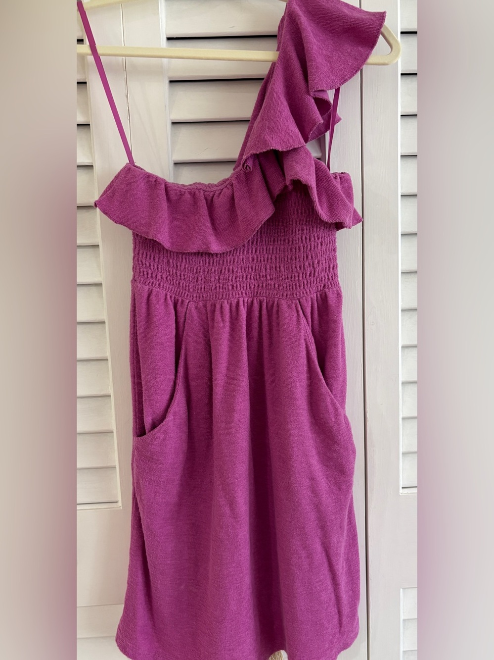 Juicy Couture Vintage Dress One-Shoulder Ruffled Terry Cloth Smocked Bust XS